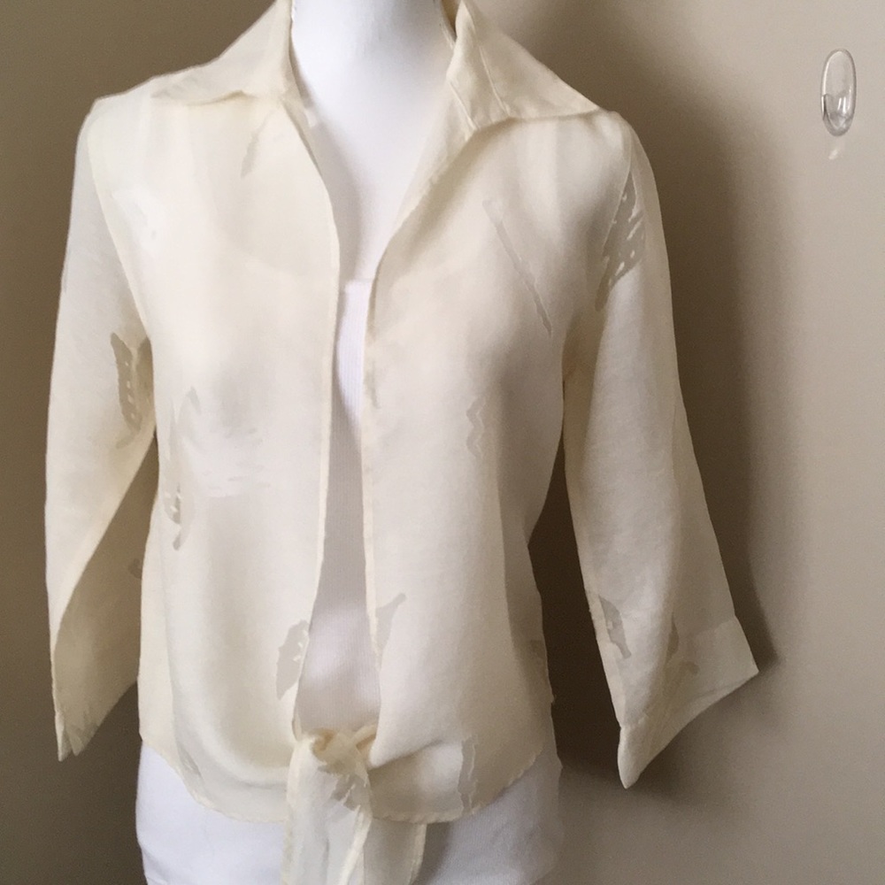 BANANA BAY RESORTWEAR Cream Sheer Tie Blou…